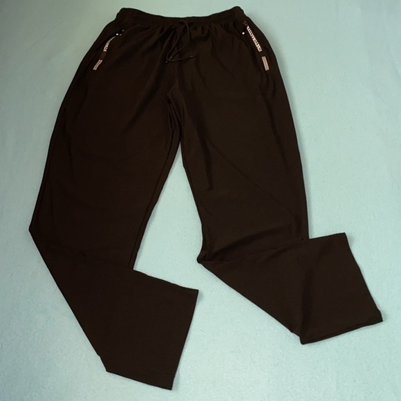 STRETCH ACTIVE track pant deep zipper pockets elastic waistband black NEW size L - Picture 1 of 9